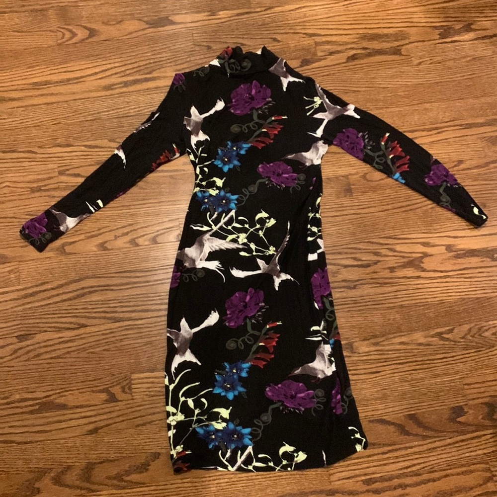 Venus High neck long sleeve floral bird dress